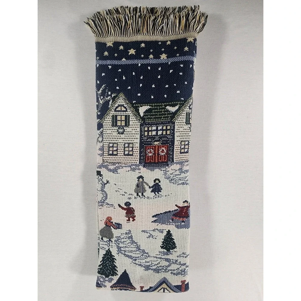 Vintage Crown Crafts 46x60 Northern Village Holiday Throw Blanket Christmas Snow